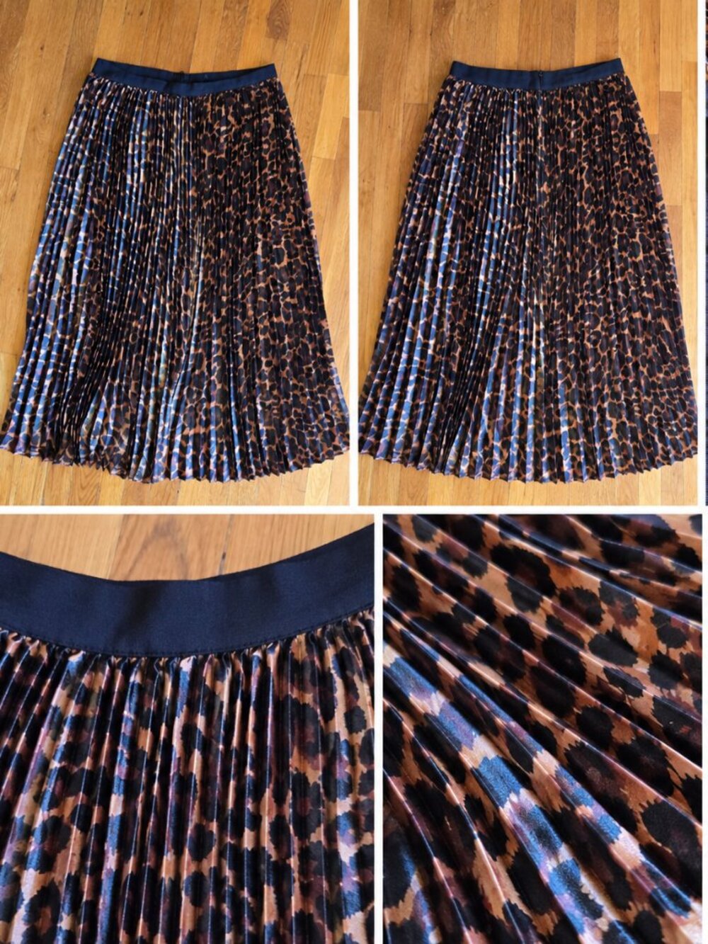 J.Crew Metallic Leopard Pleated Midi Skirt Women's Size 14 Animal Print